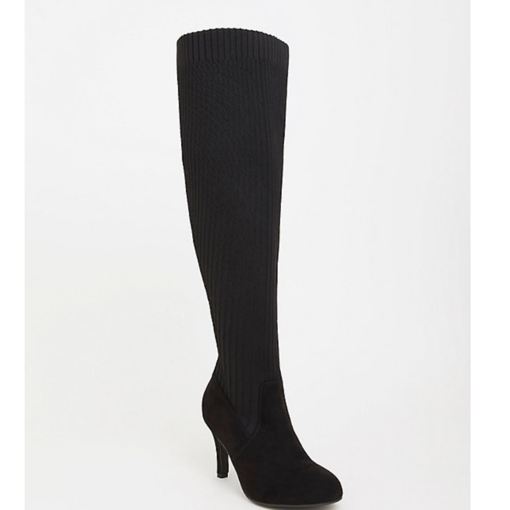Plus Size Black Knit Over the Knee Thigh High Boot